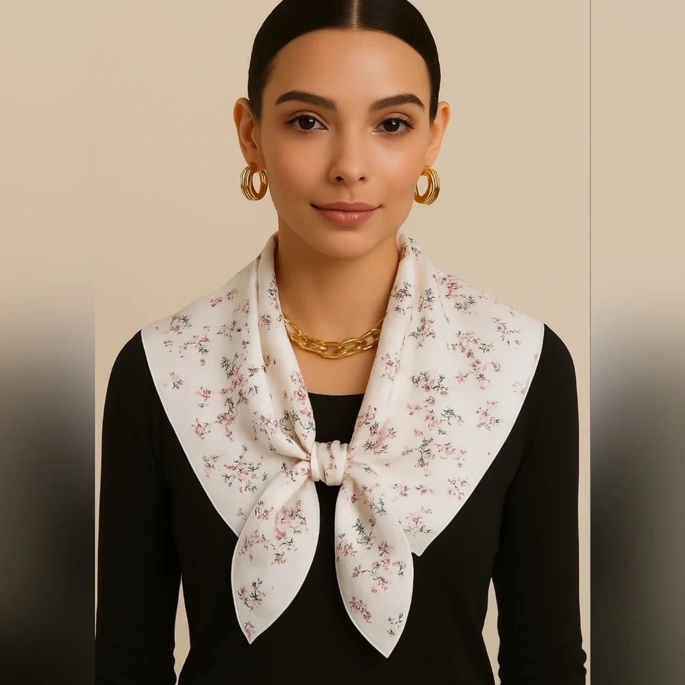 Women's Scarf Cream Red Floral Spring Scarf 27
